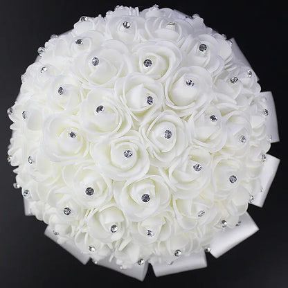 AYiCuthia boeket zijde bloemen Bridesmaid Wedding Foamflowers White Rose Bridal bouquet White Satin Romantic Wedding bouquet S21