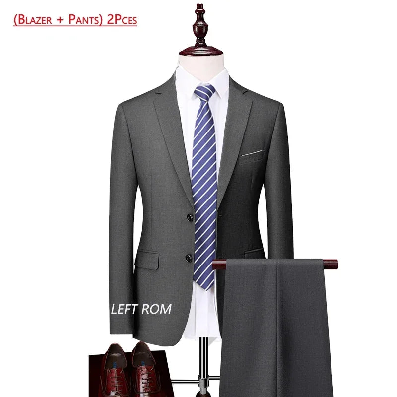 14 Color M-6XL ( Jacket + Vest+Pants ) High-end Brand Formal Business Mens Suit Three-piece Groom Wedding Dress Solid Color Suit