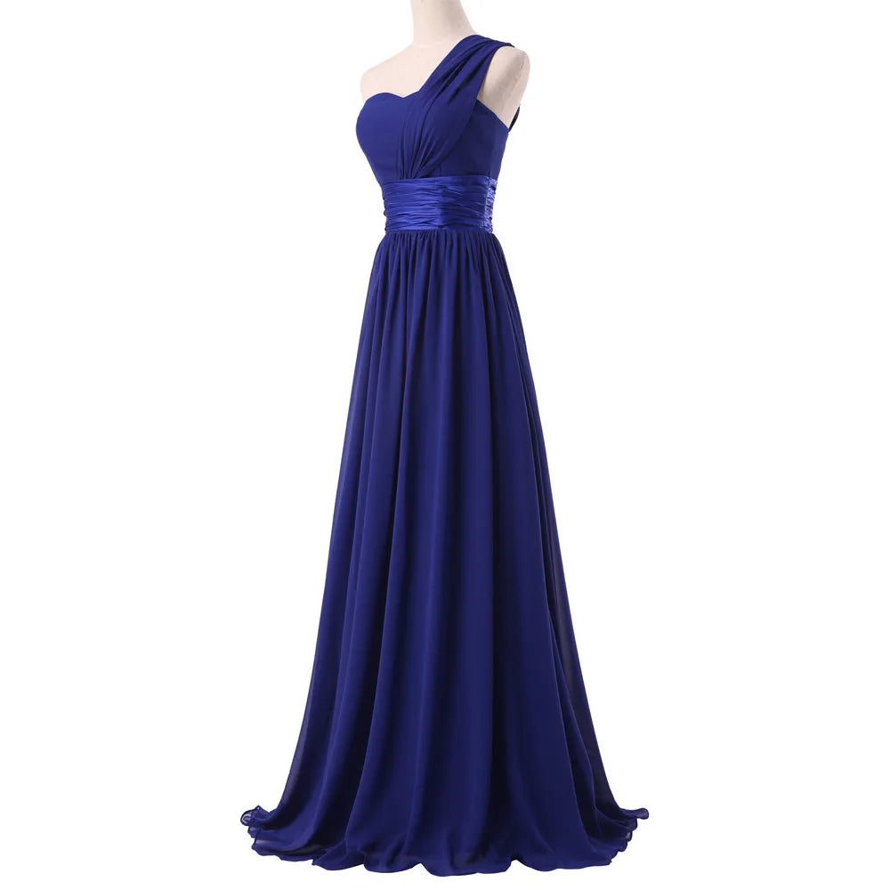 A Line Chiffon One Shoulder Pleat Elegant Strapless Bridesmaid Dresses Wedding Party Formal Prom Evening Lace Up Back