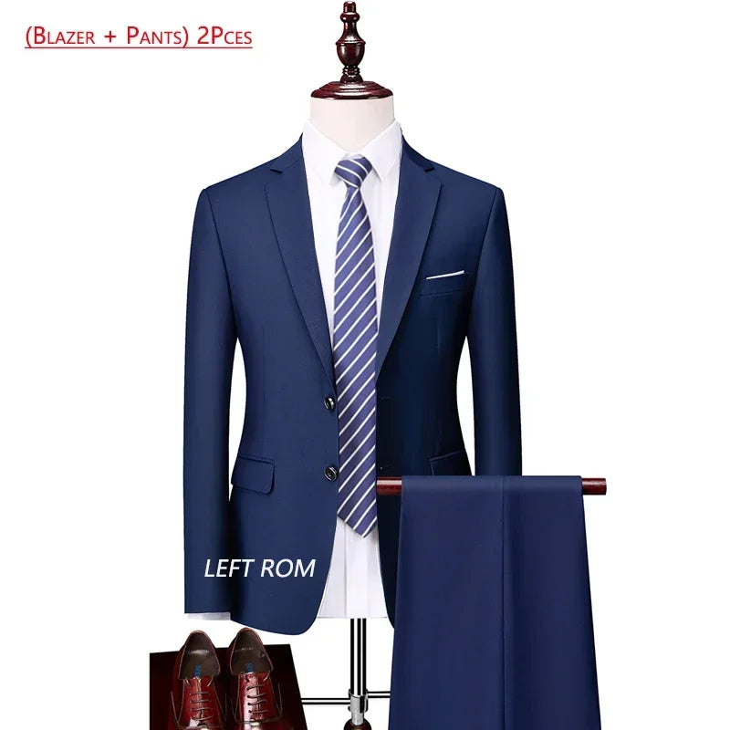 14 Color M-6XL ( Jacket + Vest+Pants ) High-end Brand Formal Business Mens Suit Three-piece Groom Wedding Dress Solid Color Suit