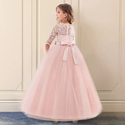 Elegant Princess Birthday Lace Dress Kids Elegant Girl Dresses For Girls Vintage Children Girl Party Wedding Dress 4 10 12 Years