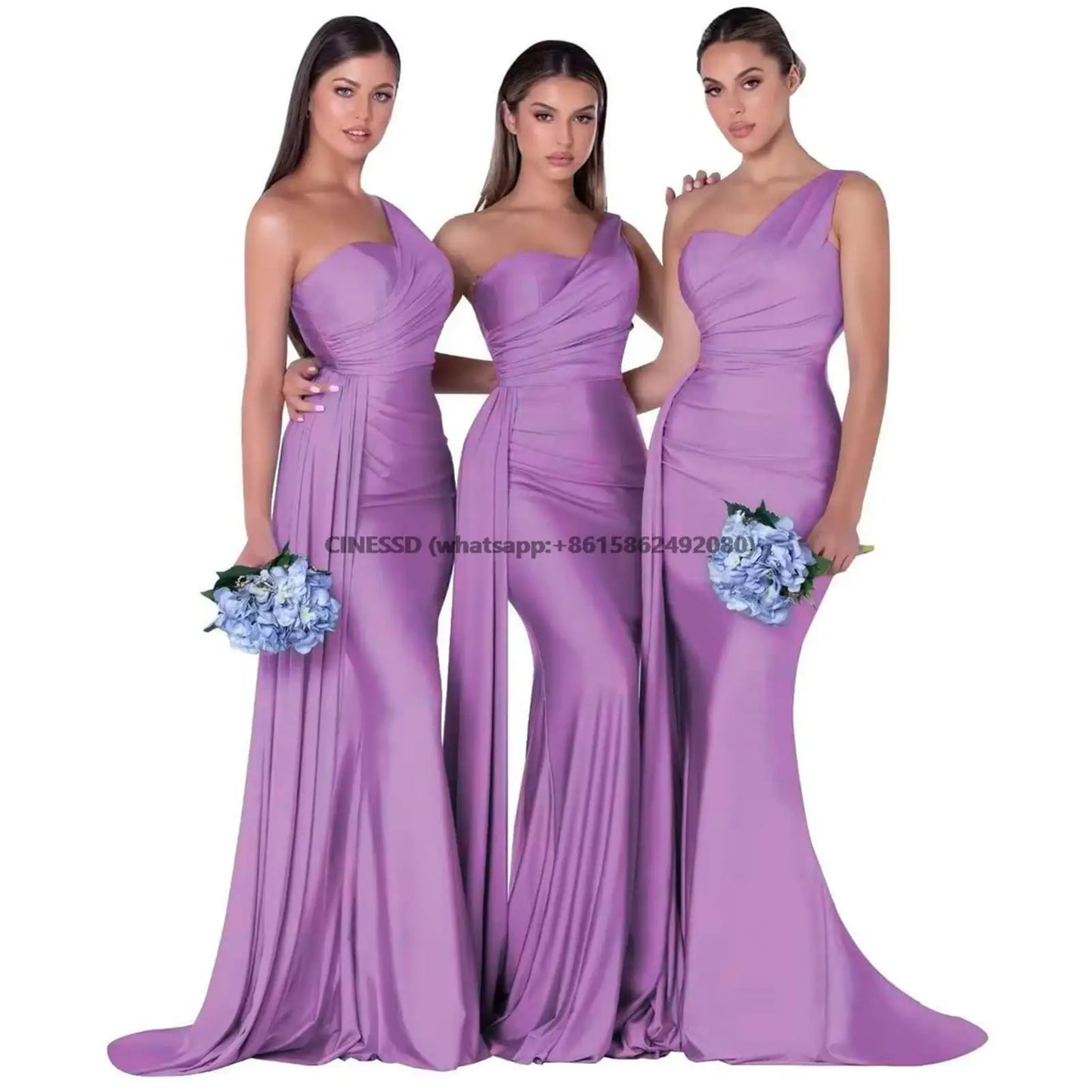 Elegant One-Shoulder Mermaid Bridesmaid Dresses Simple Sleeveless Satin Wedding Party Gown Vestidos Para Bodas With Train