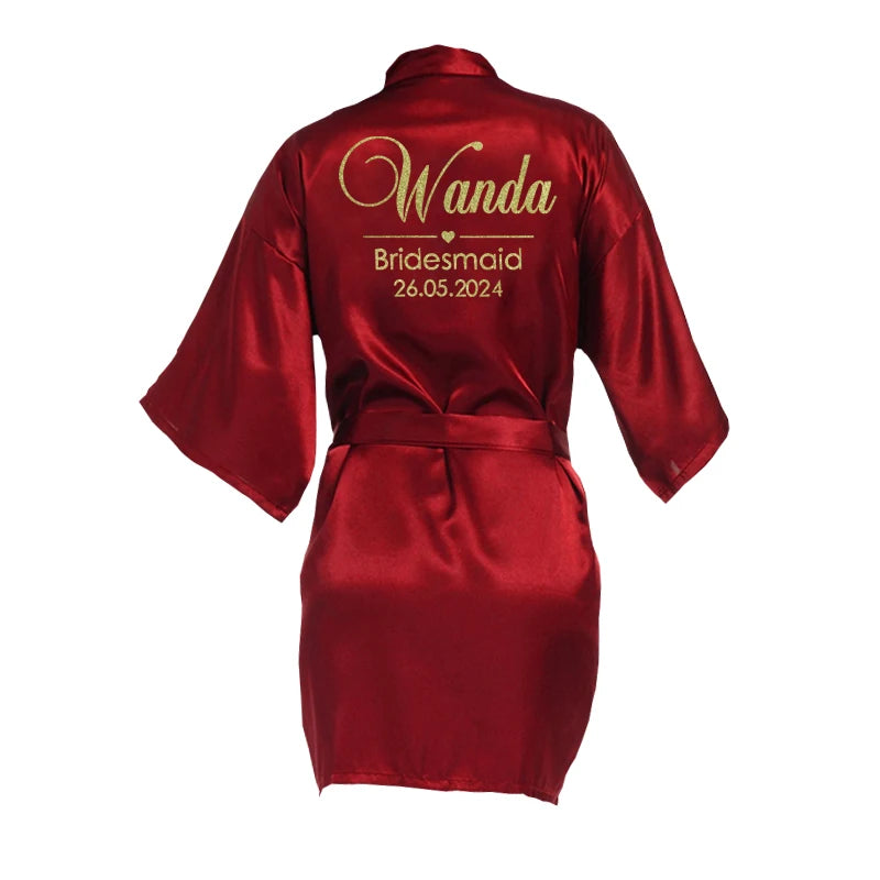 Customized Name Date Wedding Bathrobe Faux Silk Bridal Robe Bride Bridesmaid Wedding Robes Woman Bachelorette Hen Party