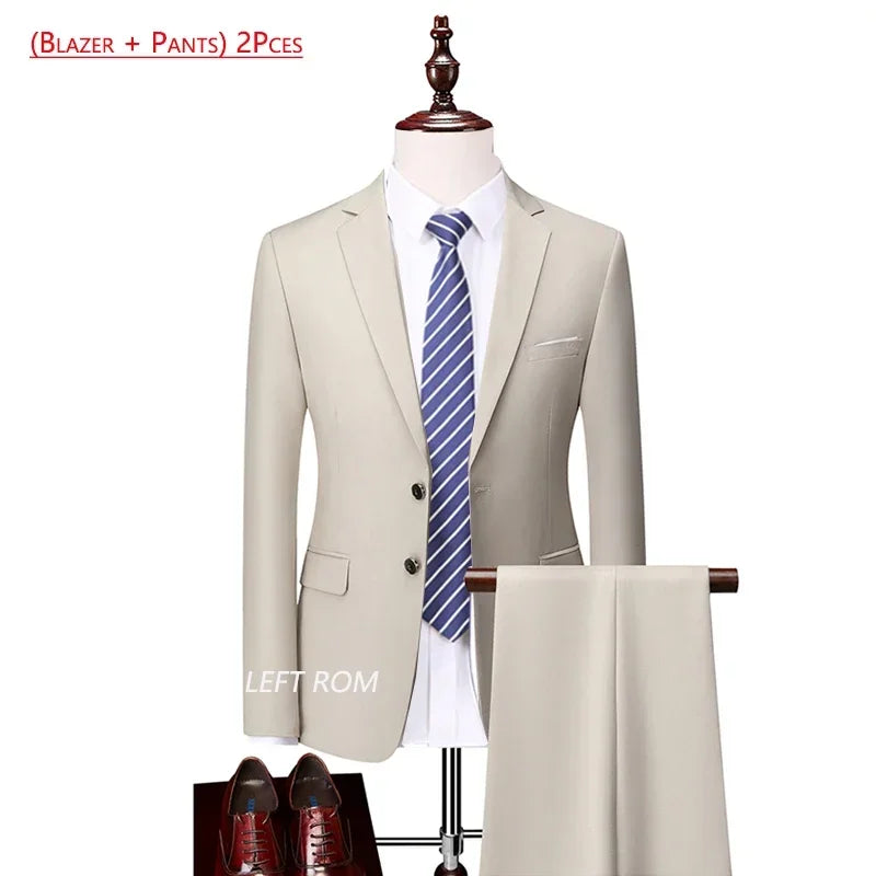 14 Color M-6XL ( Jacket + Vest+Pants ) High-end Brand Formal Business Mens Suit Three-piece Groom Wedding Dress Solid Color Suit