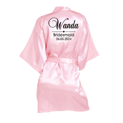 Customized Name Date Wedding Bathrobe Faux Silk Bridal Robe Bride Bridesmaid Wedding Robes Woman Bachelorette Hen Party