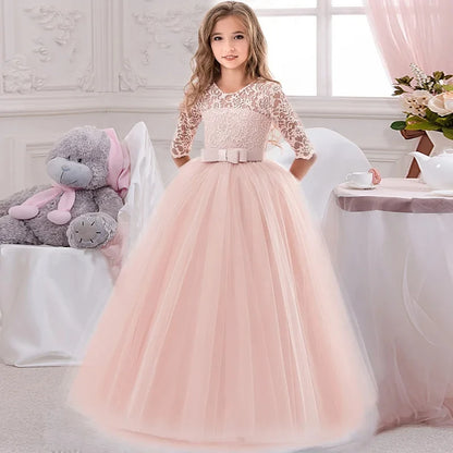 Elegant Princess Birthday Lace Dress Kids Elegant Girl Dresses For Girls Vintage Children Girl Party Wedding Dress 4 10 12 Years