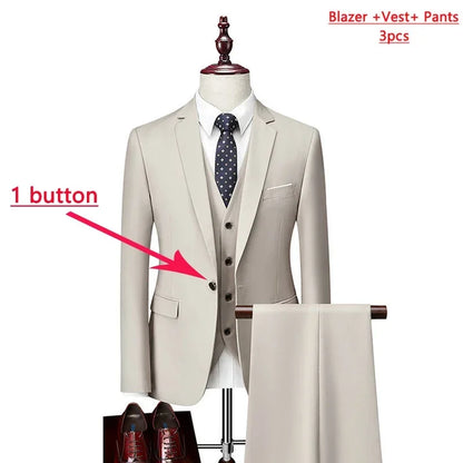 14 Color M-6XL ( Jacket + Vest+Pants ) High-end Brand Formal Business Mens Suit Three-piece Groom Wedding Dress Solid Color Suit