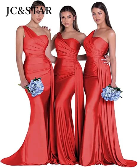 royal blue bridesmaid dresses women for wedding new satin one shoulder sexy mermaid vestidos para bodas mujer invitada chic