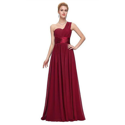 A Line Chiffon One Shoulder Pleat Elegant Strapless Bridesmaid Dresses Wedding Party Formal Prom Evening Lace Up Back