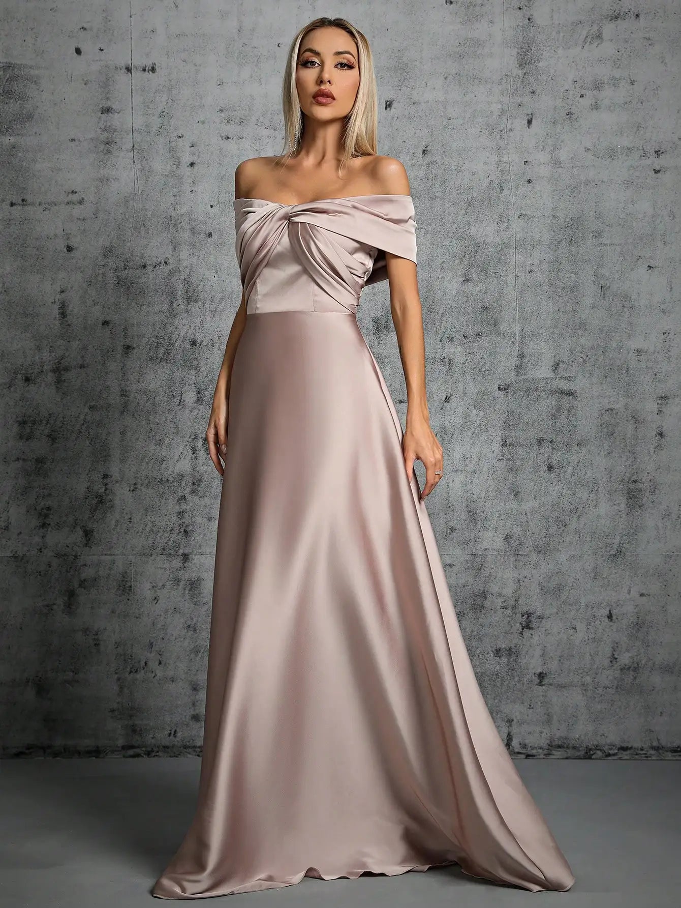 Mgiacy Line neck irregular cross pleated satin gown ball dress Party dress bridesmaid dress