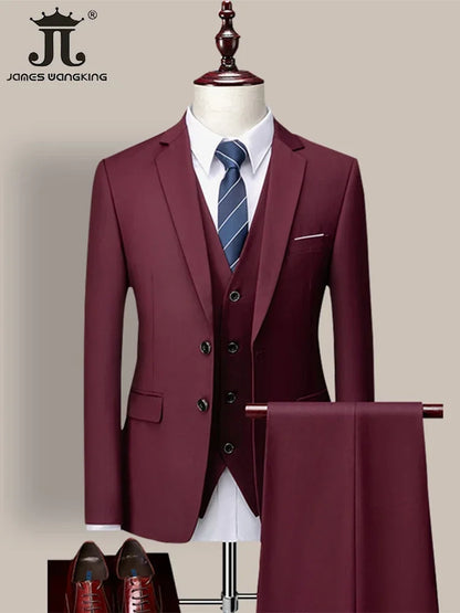 14 Color M-6XL ( Jacket + Vest+Pants ) High-end Brand Formal Business Mens Suit Three-piece Groom Wedding Dress Solid Color Suit