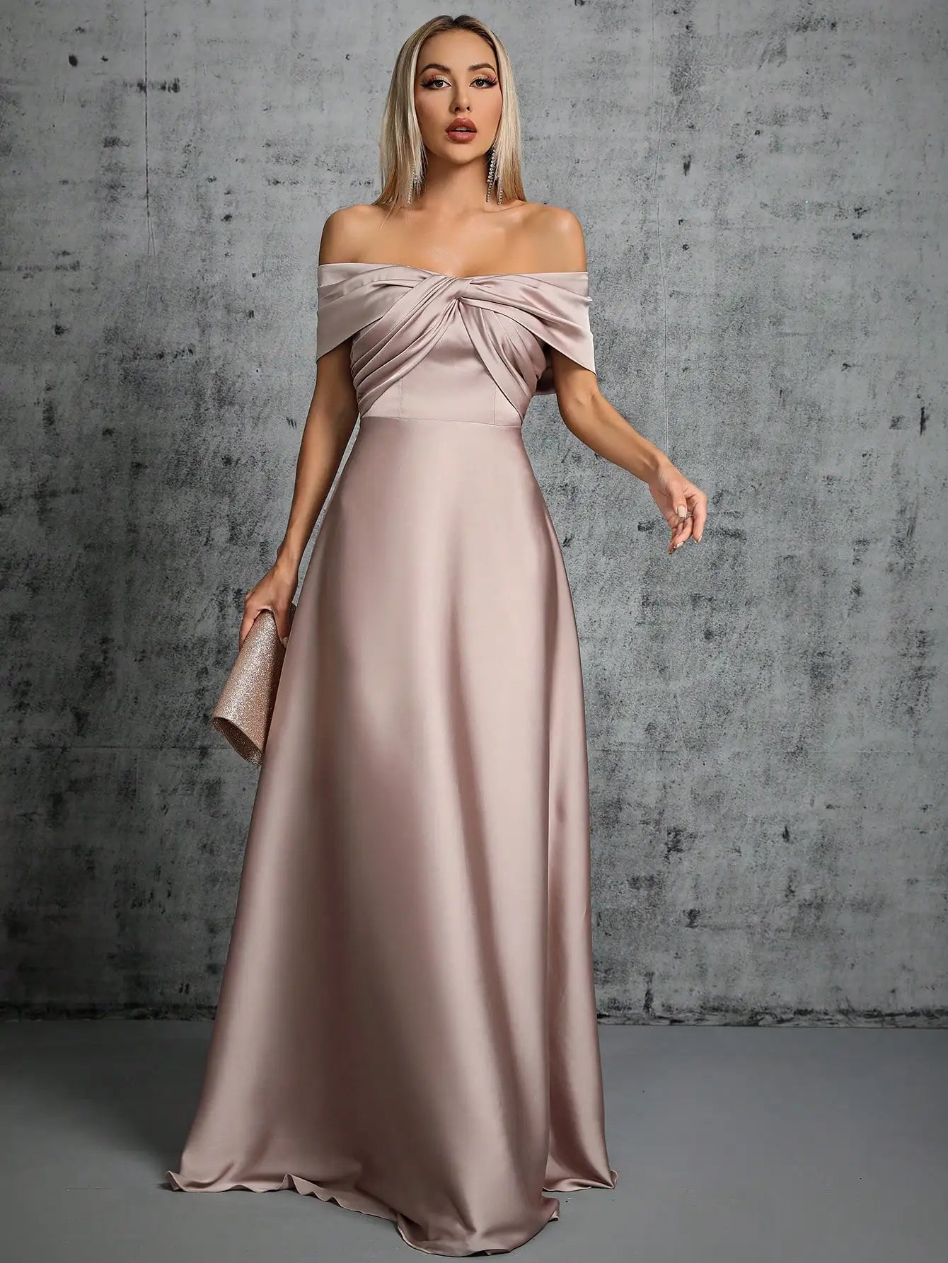 Mgiacy Line neck irregular cross pleated satin gown ball dress Party dress bridesmaid dress