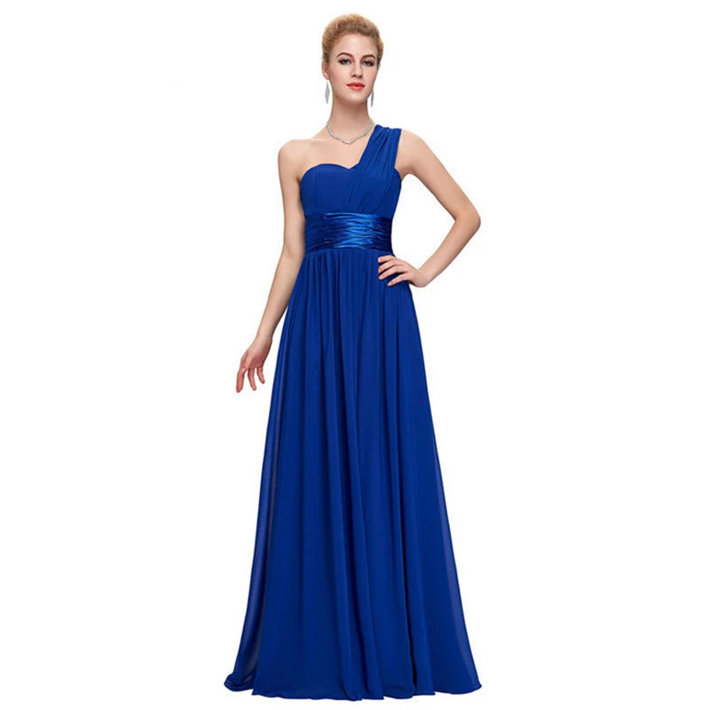 A Line Chiffon One Shoulder Pleat Elegant Strapless Bridesmaid Dresses Wedding Party Formal Prom Evening Lace Up Back