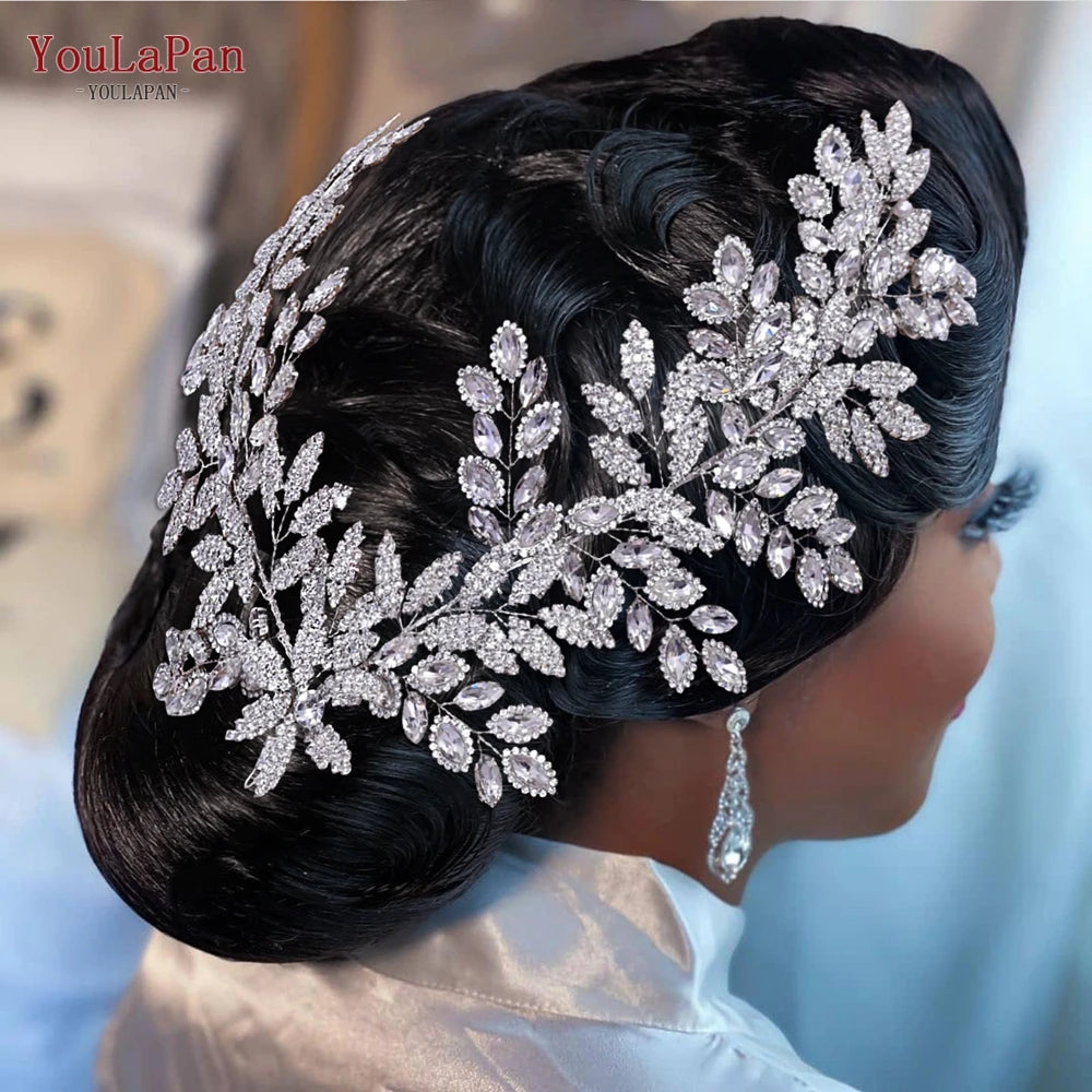 TOPQUEEN HP254 Bridal Side Clip Wedding Tiara Bridal Hairpins Handmade Rhinestone Women Headwear Alloy Flower Bride Headdress