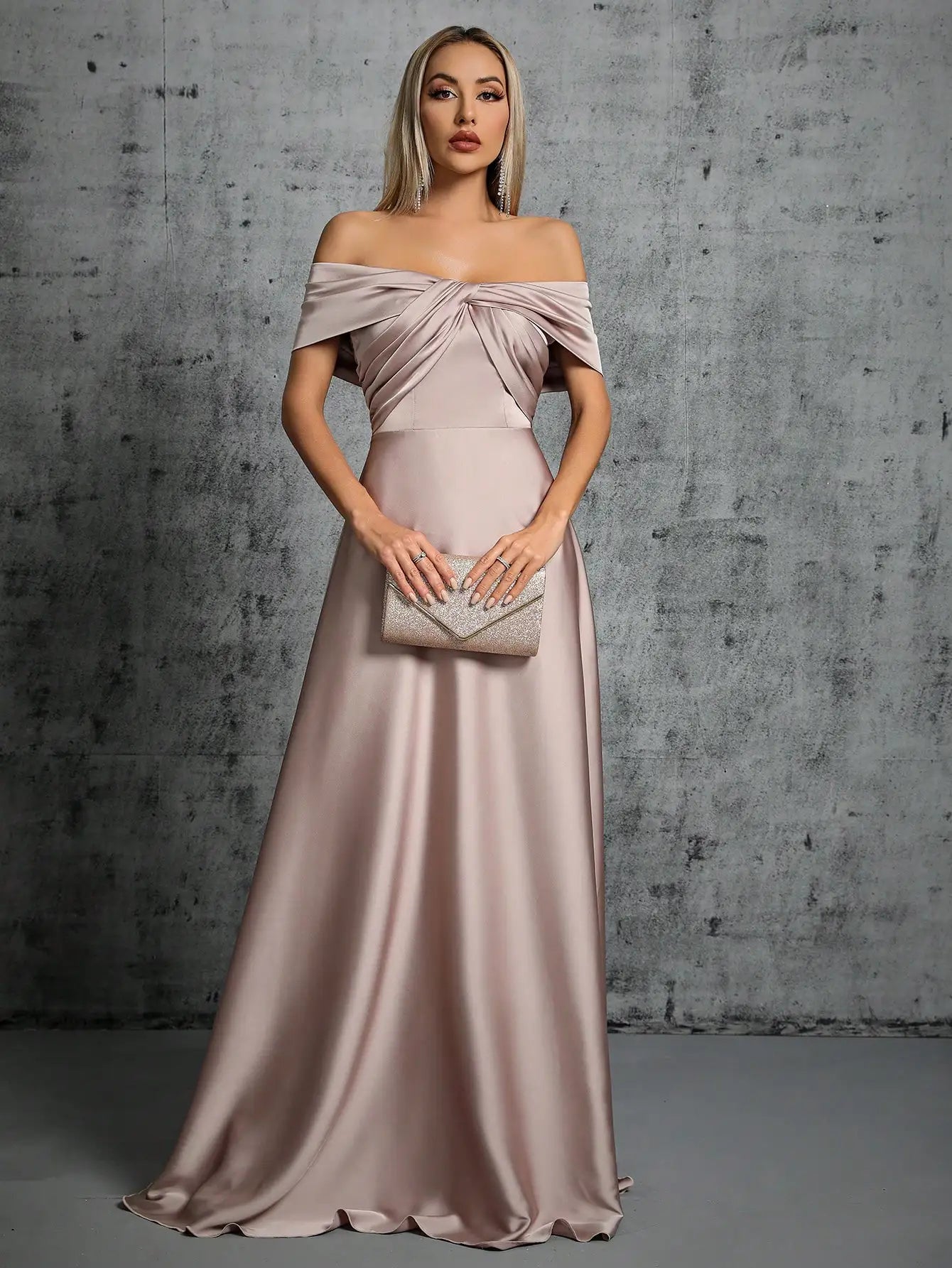 Mgiacy Line neck irregular cross pleated satin gown ball dress Party dress bridesmaid dress