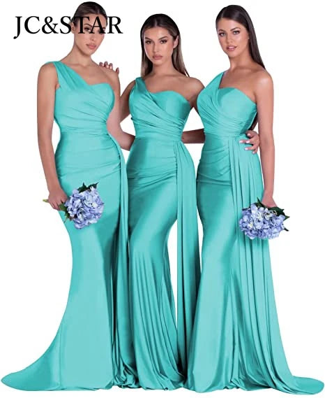 royal blue bridesmaid dresses women for wedding new satin one shoulder sexy mermaid vestidos para bodas mujer invitada chic