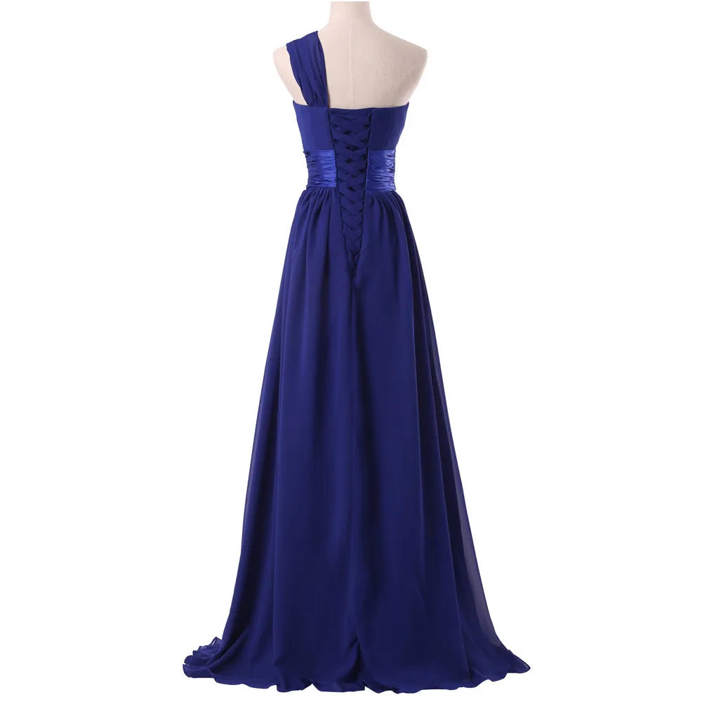 A Line Chiffon One Shoulder Pleat Elegant Strapless Bridesmaid Dresses Wedding Party Formal Prom Evening Lace Up Back