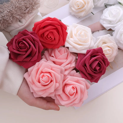 5/50PCS Artificial Rose Flower DIY Wedding Bouquet Red Velvet Foam Fake Rose Flower Valentines Mothers Day Gift Party Decoration