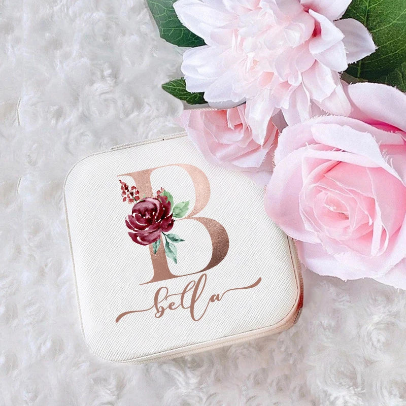 Personalized Custom Jewelry Box Ring Boxes Travel Girls Jewellery Case Letter with Name Bridesmaid Proposal Birthday Mother Gift