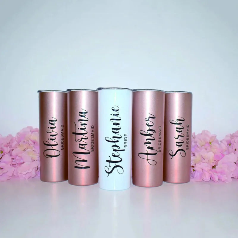 Personalized Tumbler with Straw Bridesmaid Gift Custom Name Bridal Party 20oz Insulated Skinny Tumbler Wedding Bachelorette cup