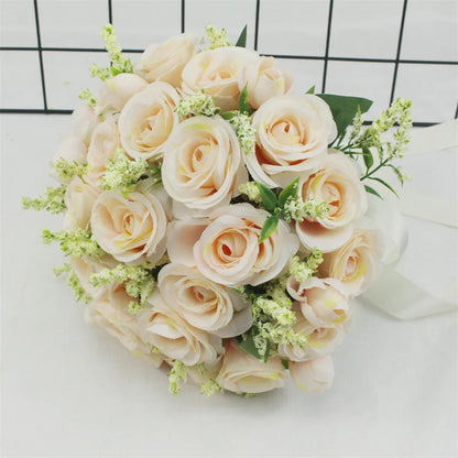 Bridal Bridesmaid Wedding Bouquet White Silk Flowers Roses Handmade  Artificial Bride Mariage Bouquet Wedding Accessories