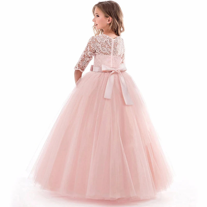 Teens White Lace Princess Bridesmaid Party Dresses Kids Dress For Girls Children Pageant Wedding Gown Evening Christmas Costume