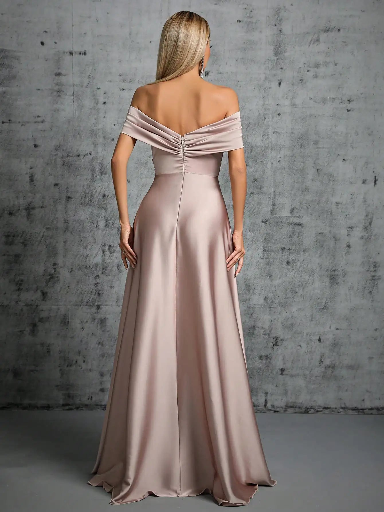 Mgiacy Line neck irregular cross pleated satin gown ball dress Party dress bridesmaid dress