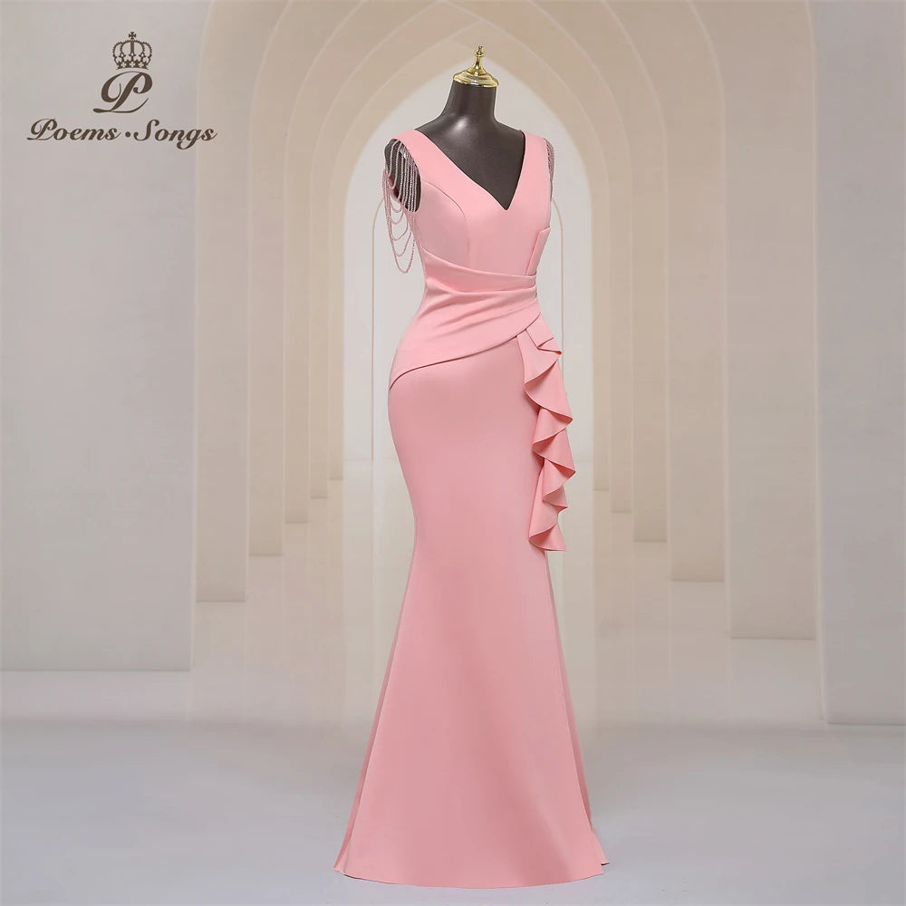 Sexy side slit Party dress for women Long Prom Dress Soft Satin shoulder Beading evening dresses bridesmaid dresses Maxi Dress