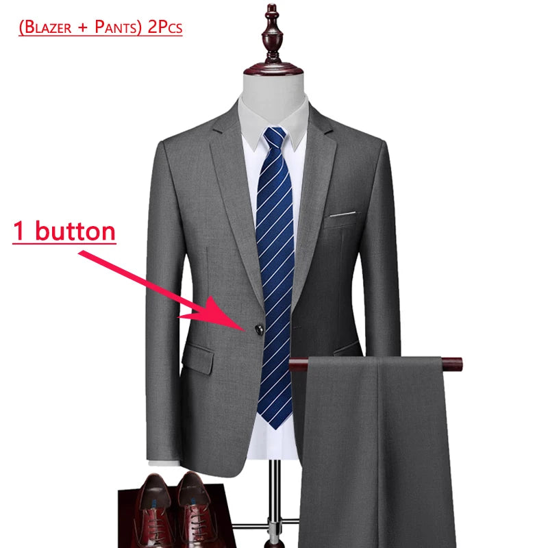 14 Color M-6XL ( Jacket + Vest+Pants ) High-end Brand Formal Business Mens Suit Three-piece Groom Wedding Dress Solid Color Suit