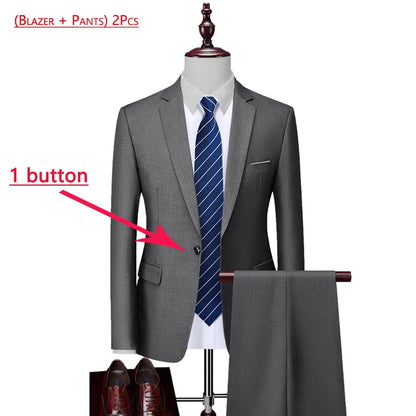 14 Color M-6XL ( Jacket + Vest+Pants ) High-end Brand Formal Business Mens Suit Three-piece Groom Wedding Dress Solid Color Suit