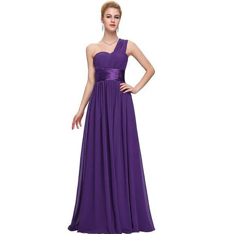 A Line Chiffon One Shoulder Pleat Elegant Strapless Bridesmaid Dresses Wedding Party Formal Prom Evening Lace Up Back