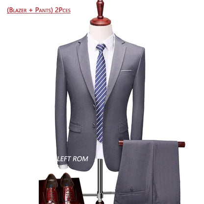 14 Color M-6XL ( Jacket + Vest+Pants ) High-end Brand Formal Business Mens Suit Three-piece Groom Wedding Dress Solid Color Suit