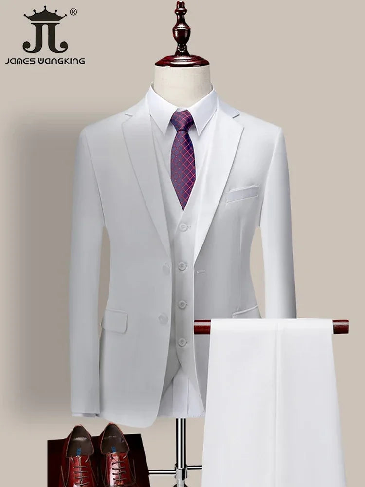 14 Color M-6XL ( Jacket + Vest+Pants ) High-end Brand Formal Business Mens Suit Three-piece Groom Wedding Dress Solid Color Suit