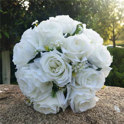 Bridal Bridesmaid Wedding Bouquet White Silk Flowers Roses Artificial Bride Boutonniere Mariage Bouquet Wedding Accessories