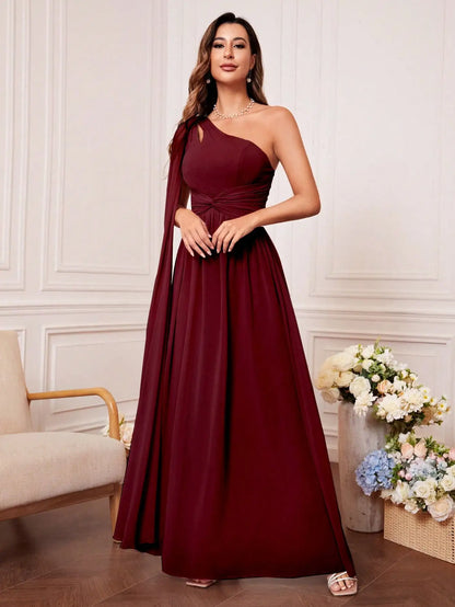 Unithorse One Shoulder Cut Out Twist Front Bridesmaid Dress