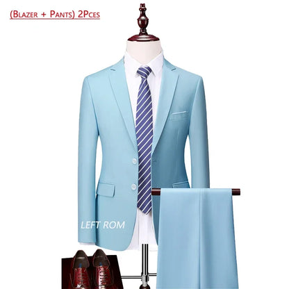 14 Color M-6XL ( Jacket + Vest+Pants ) High-end Brand Formal Business Mens Suit Three-piece Groom Wedding Dress Solid Color Suit