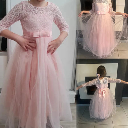 Elegant Princess Birthday Lace Dress Kids Elegant Girl Dresses For Girls Vintage Children Girl Party Wedding Dress 4 10 12 Years