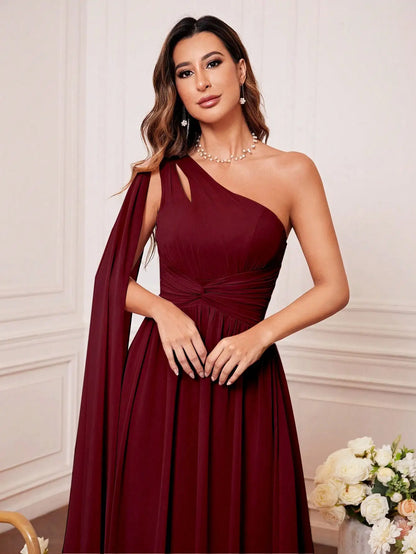 Unithorse One Shoulder Cut Out Twist Front Bridesmaid Dress