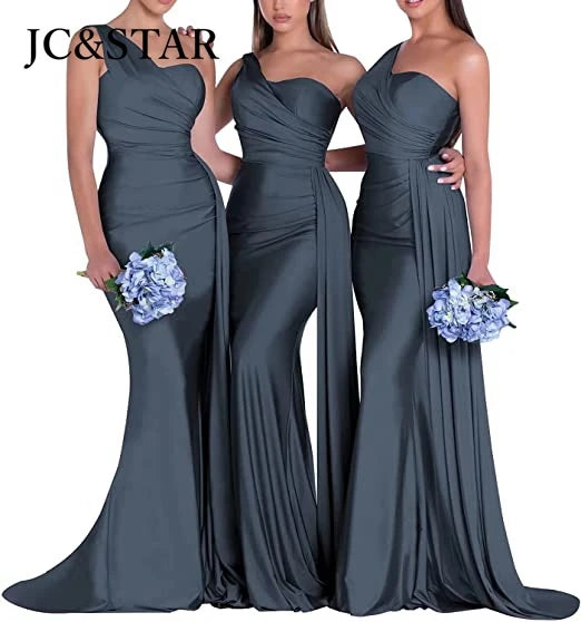 royal blue bridesmaid dresses women for wedding new satin one shoulder sexy mermaid vestidos para bodas mujer invitada chic