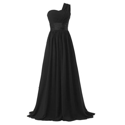 A Line Chiffon One Shoulder Pleat Elegant Strapless Bridesmaid Dresses Wedding Party Formal Prom Evening Lace Up Back