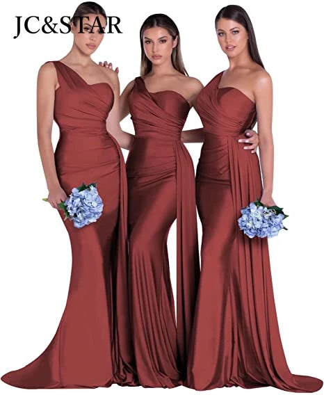 royal blue bridesmaid dresses women for wedding new satin one shoulder sexy mermaid vestidos para bodas mujer invitada chic