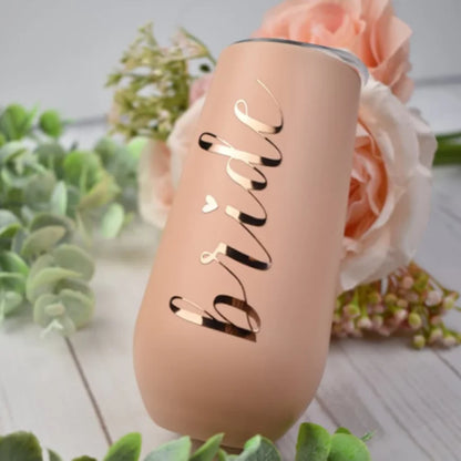 6oz Personalized Flute Tumblers Custom Stainless Tumbler Champagne Bachelorette Party Wine Cup Bridesmaid Proposal Bridal Favors