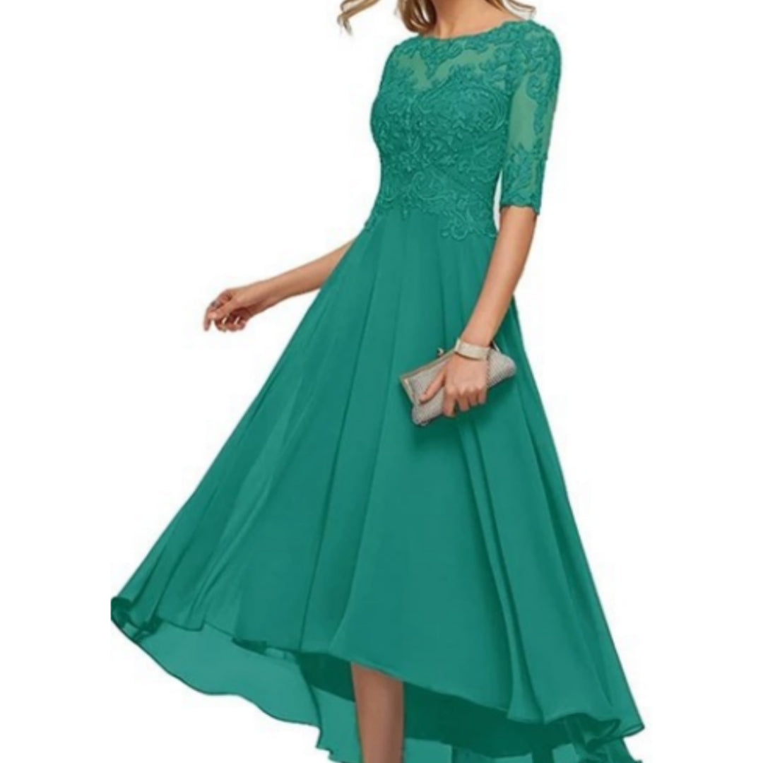 Lace Applique Half Sleeve Formal Party Dress